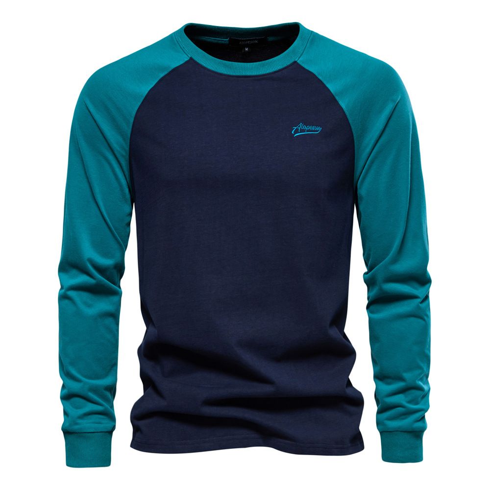 High quality custo raglan sleeves men's sports wear base shirt long sleeved patchwork T-shirt casual men's cotton T-shirt