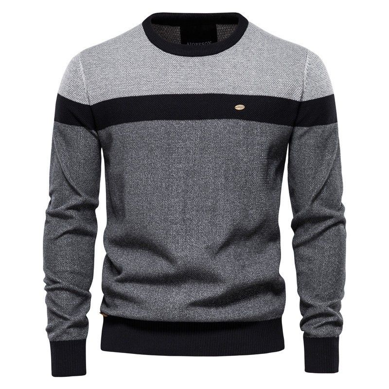Men's Cotton Knitted Pullover Sweater Long Sleeve Crew Neck Casual Brown Color Knit Men's Clothing  Tops Sweaters