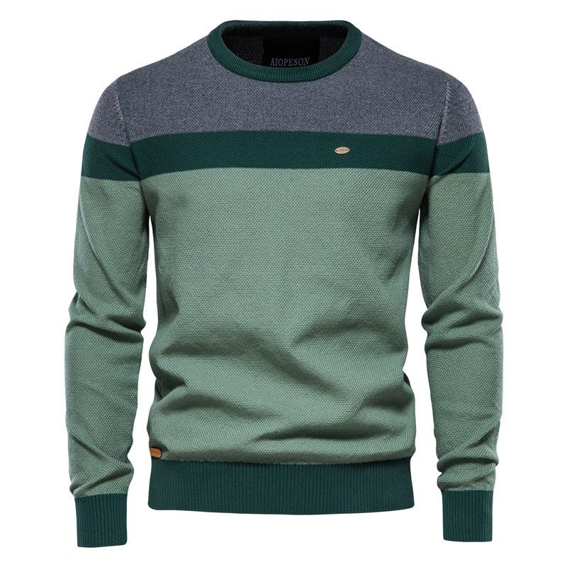 Men's Cotton Knitted Pullover Sweater Long Sleeve Crew Neck Casual Brown Color Knit Men's Clothing  Tops Sweaters