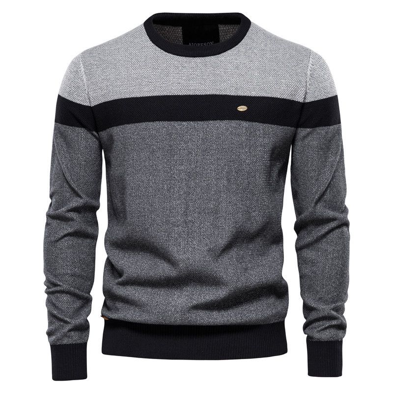 Men's Cotton Knitted Pullover Sweater Long Sleeve Crew Neck Casual Brown Color Knit Men's Clothing  Tops Sweaters