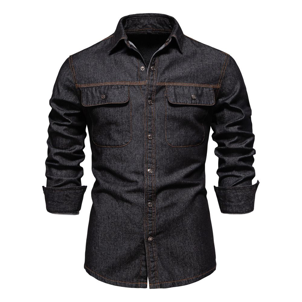Custom  Spring Regular Fit Long Sleeve Two Chest Pockets Denim Overshirt jacket Men Denim Shirts Gentleman Jack Clothing Shirts