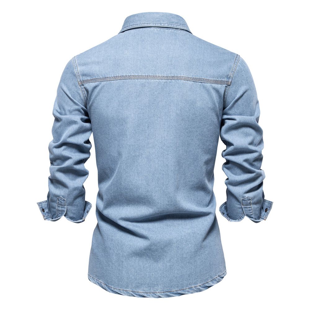 Custom  Spring Regular Fit Long Sleeve Two Chest Pockets Denim Overshirt jacket Men Denim Shirts Gentleman Jack Clothing Shirts