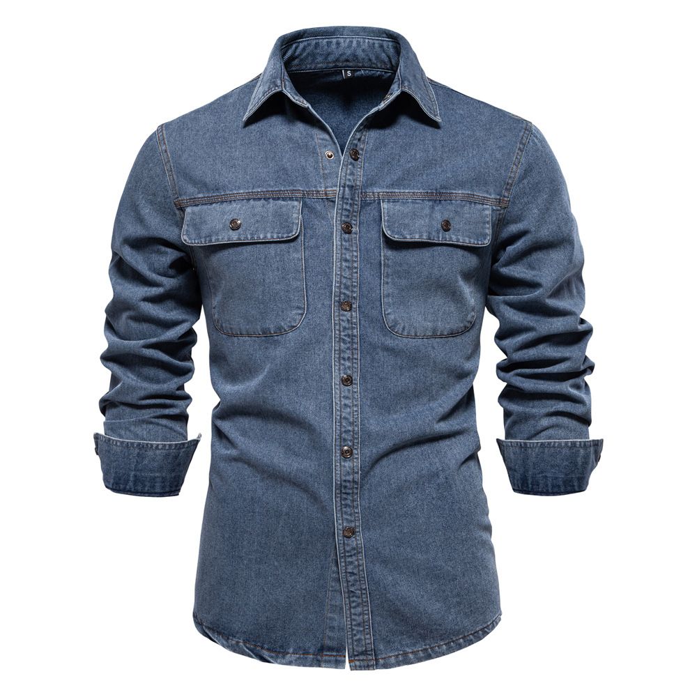 Custom  Spring Regular Fit Long Sleeve Two Chest Pockets Denim Overshirt jacket Men Denim Shirts Gentleman Jack Clothing Shirts