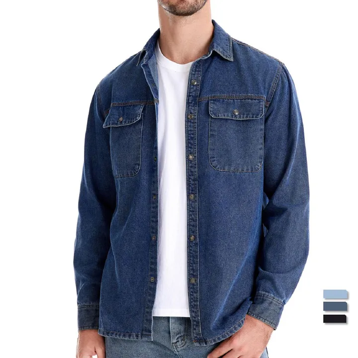 Custom  Spring Regular Fit Long Sleeve Two Chest Pockets Denim Overshirt jacket Men Denim Shirts Gentleman Jack Clothing Shirts