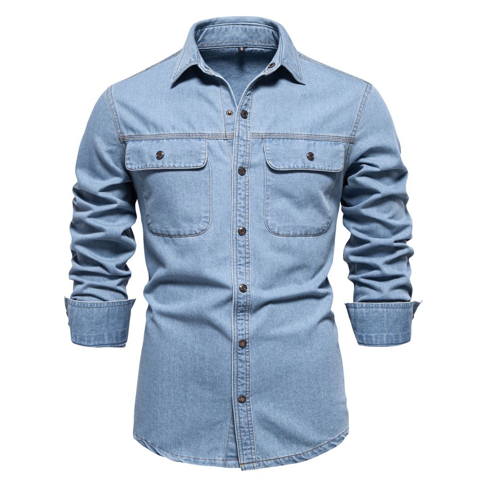 Custom  Spring Regular Fit Long Sleeve Two Chest Pockets Denim Overshirt jacket Men Denim Shirts Gentleman Jack Clothing Shirts