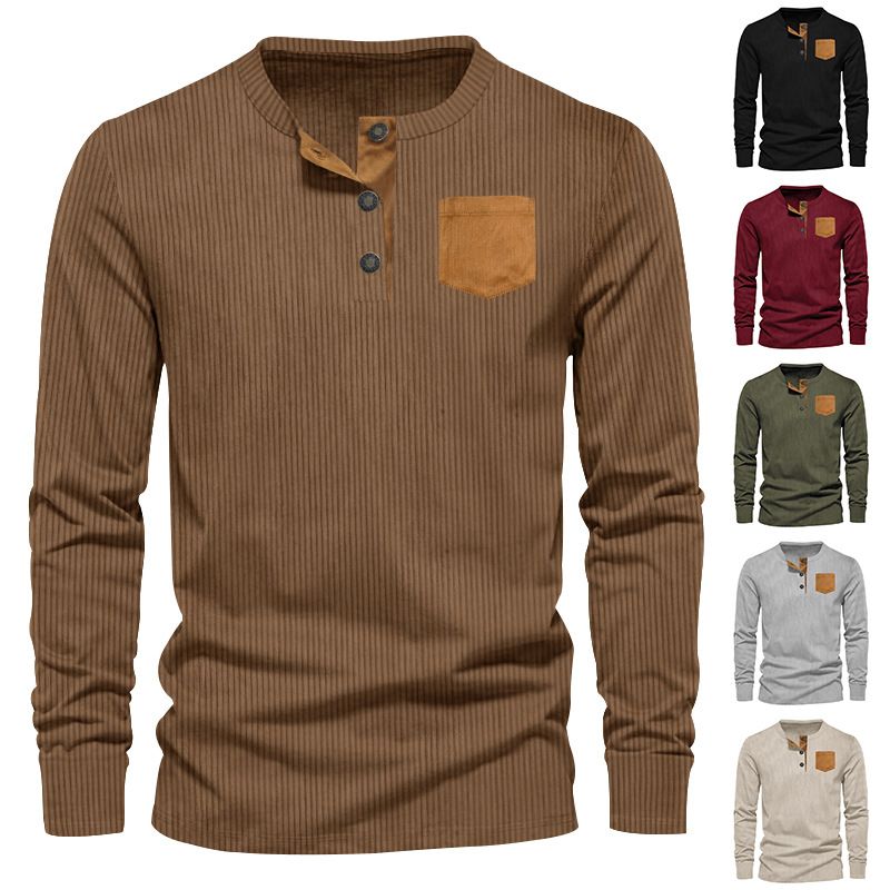 Spring Streetwear Corduroy Plain Tshirt Basic T Shirt Customized Mens Blank Long Sleeve T Shirt