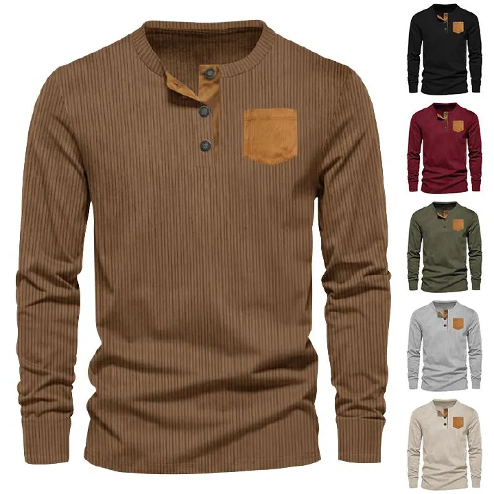 Spring Streetwear Corduroy Plain Tshirt Basic T Shirt Customized Mens Blank Long Sleeve T Shirt