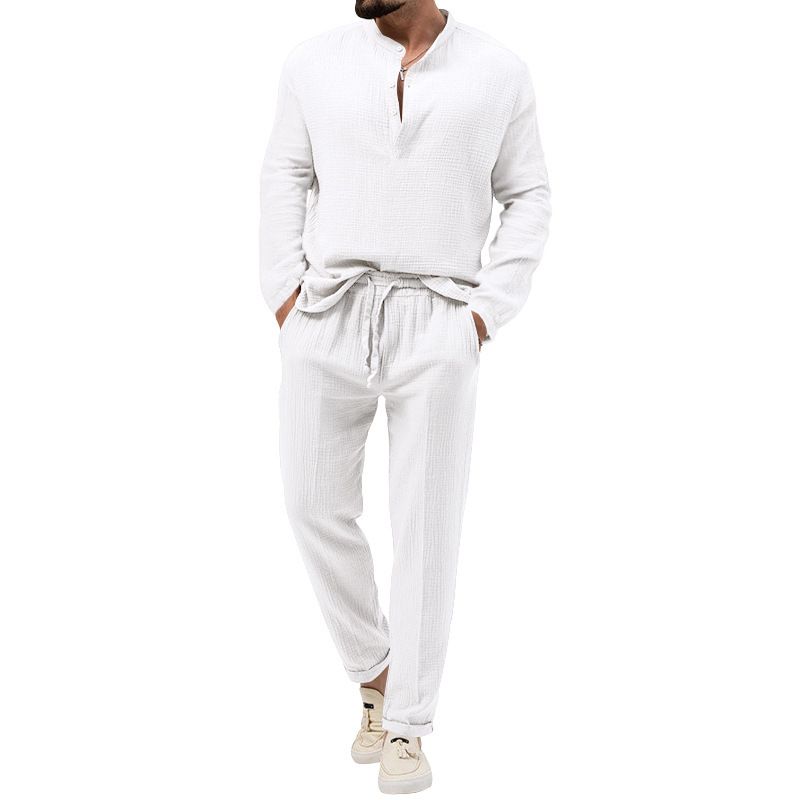 Spring Fall Men's Solid Casual T Shirt Long Sleeve Shirt Matching Sports Trousers Set Two-Piece Outfits