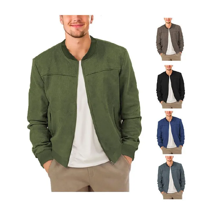 High quality mens jacket solid color varsity baseball jacket casual zipper trench coat men Jackets  Coats