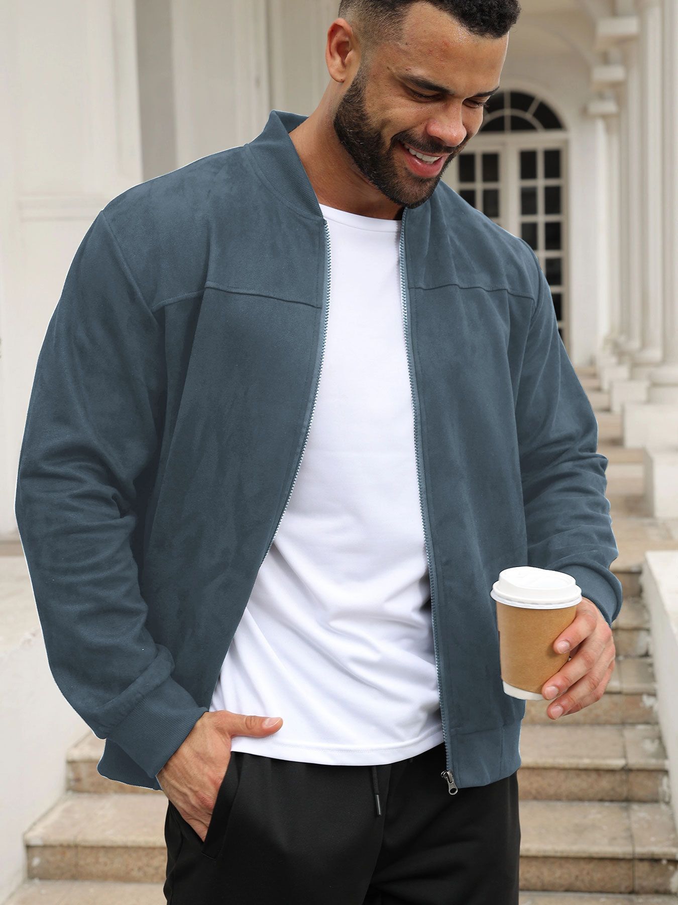 High quality mens jacket solid color varsity baseball jacket casual zipper trench coat men Jackets  Coats