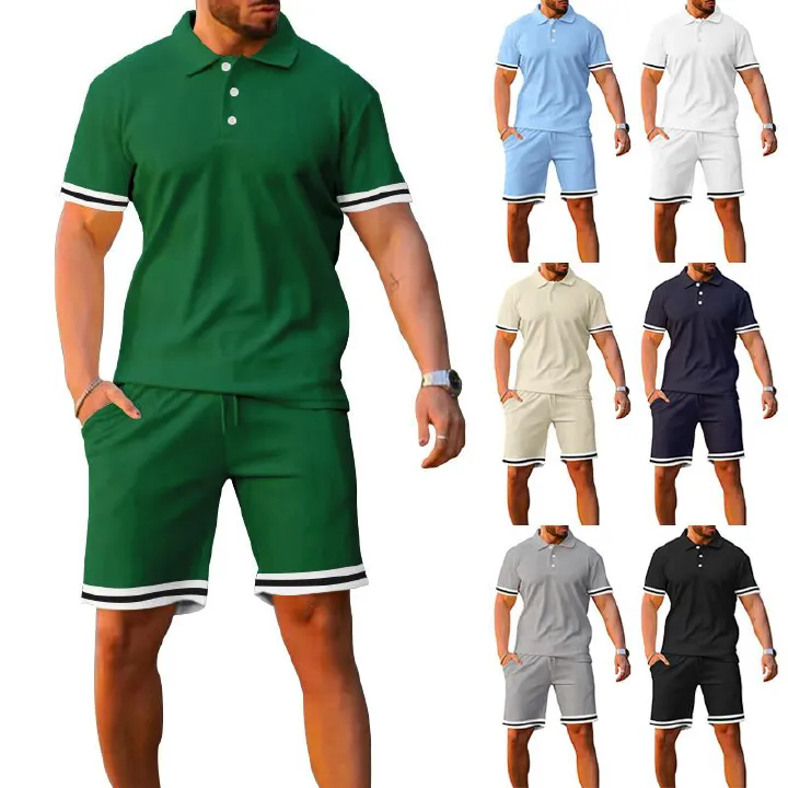 Customised tracksuit men casual men tracksuit 2 pieces t-shirt short set for summer Two-Piece Outfits