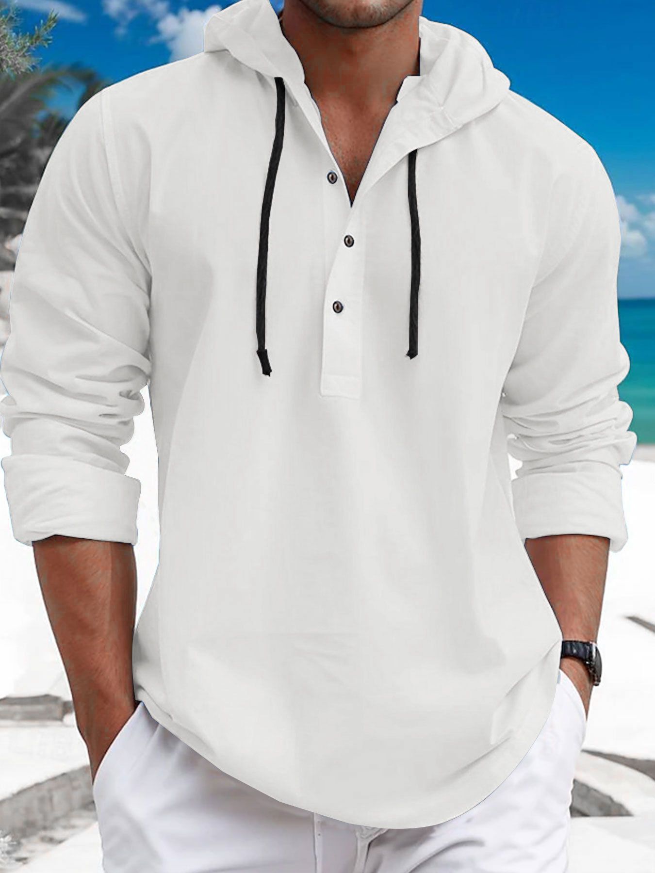 New fashion casual men's hooded sweatshirt with pearl cotton hooded button down shirt for men Shirts