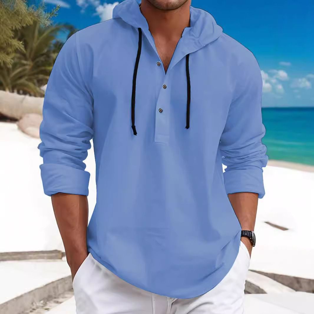New fashion casual men's hooded sweatshirt with pearl cotton hooded button down shirt for men Shirts