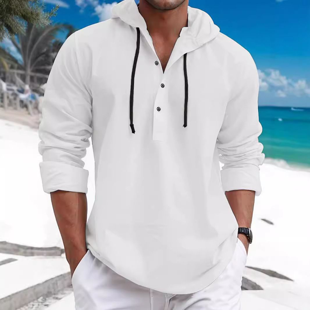 New fashion casual men's hooded sweatshirt with pearl cotton hooded button down shirt for men Shirts