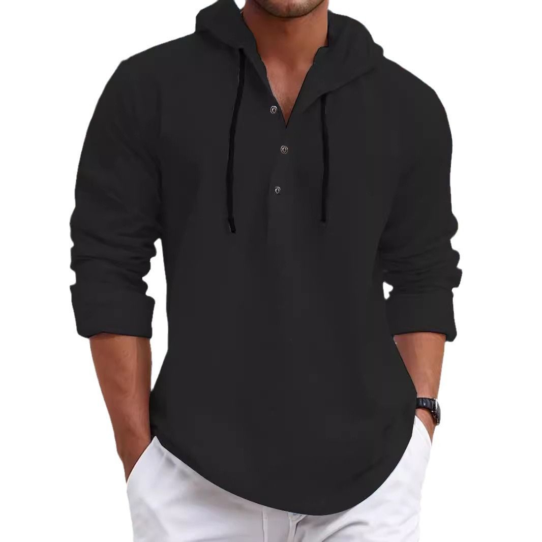 New fashion casual men's hooded sweatshirt with pearl cotton hooded button down shirt for men Shirts