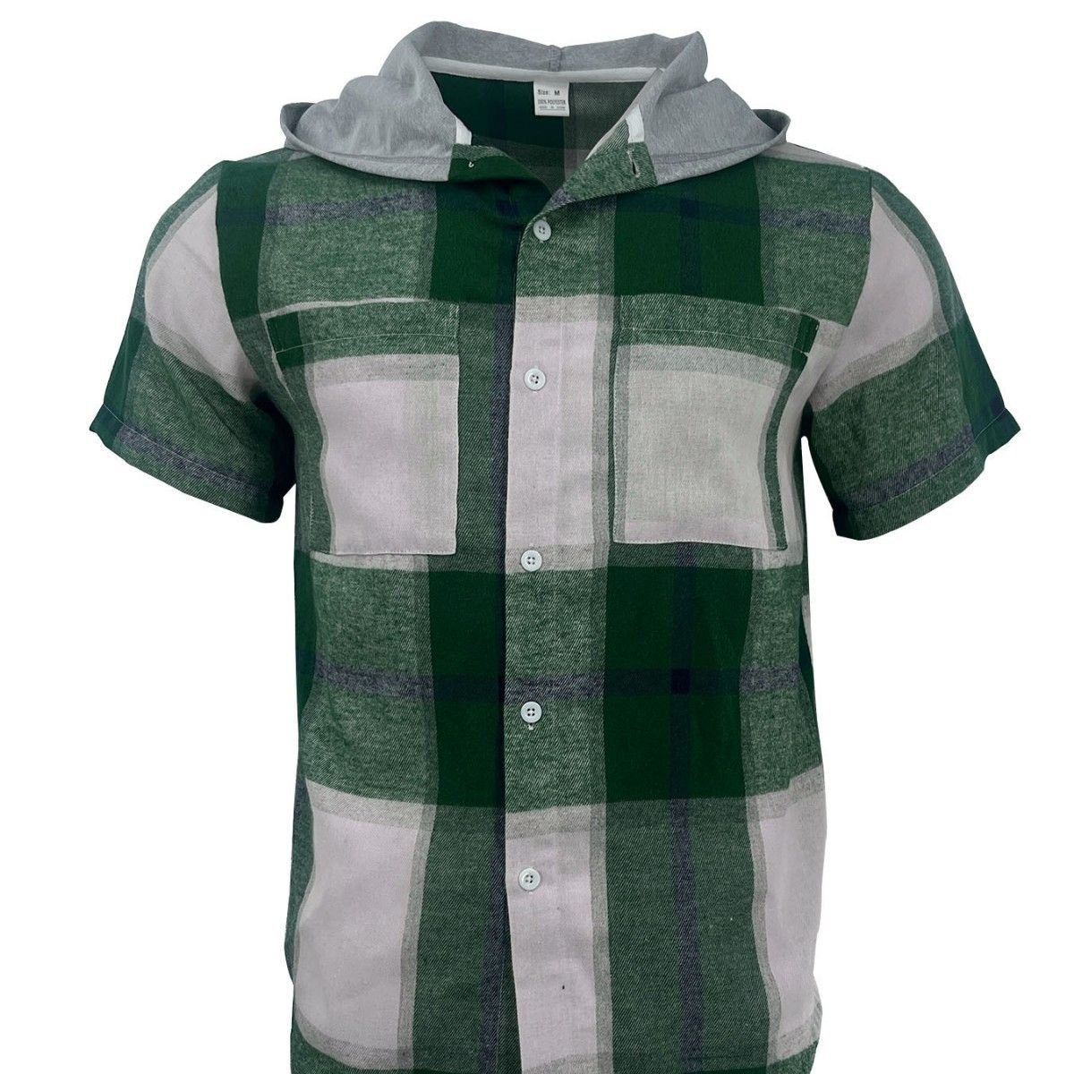 Summer new men's short-sleeved plaid shirt casual hooded business plaid Men's Clothing  Tops  Shirts