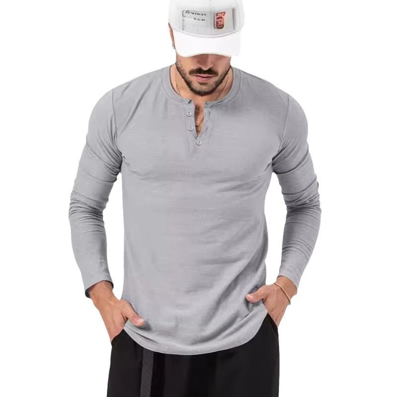 In stock Cross-border Spring and Autumn Clothing European and American Men's T-Shirt Long-sleeved Men's Base Henry Shirt