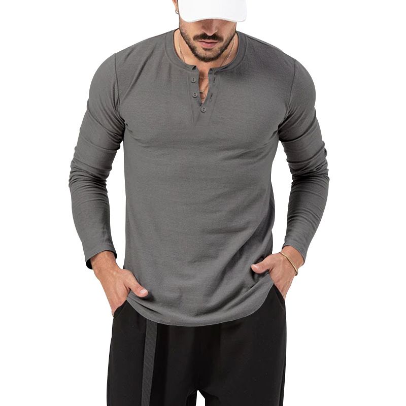 In stock Cross-border Spring and Autumn Clothing European and American Men's T-Shirt Long-sleeved Men's Base Henry Shirt
