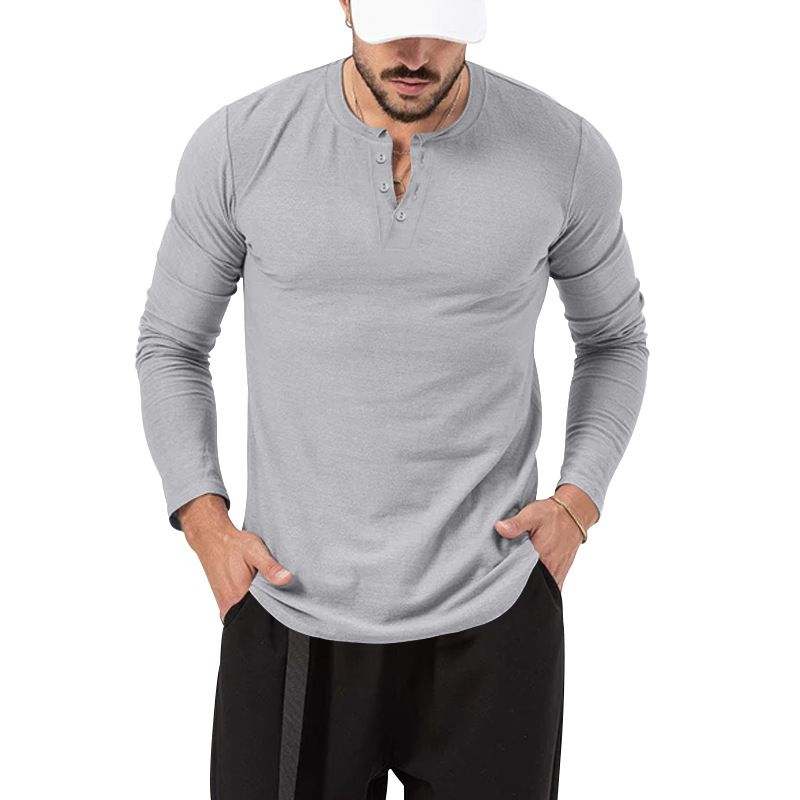 In stock Cross-border Spring and Autumn Clothing European and American Men's T-Shirt Long-sleeved Men's Base Henry Shirt