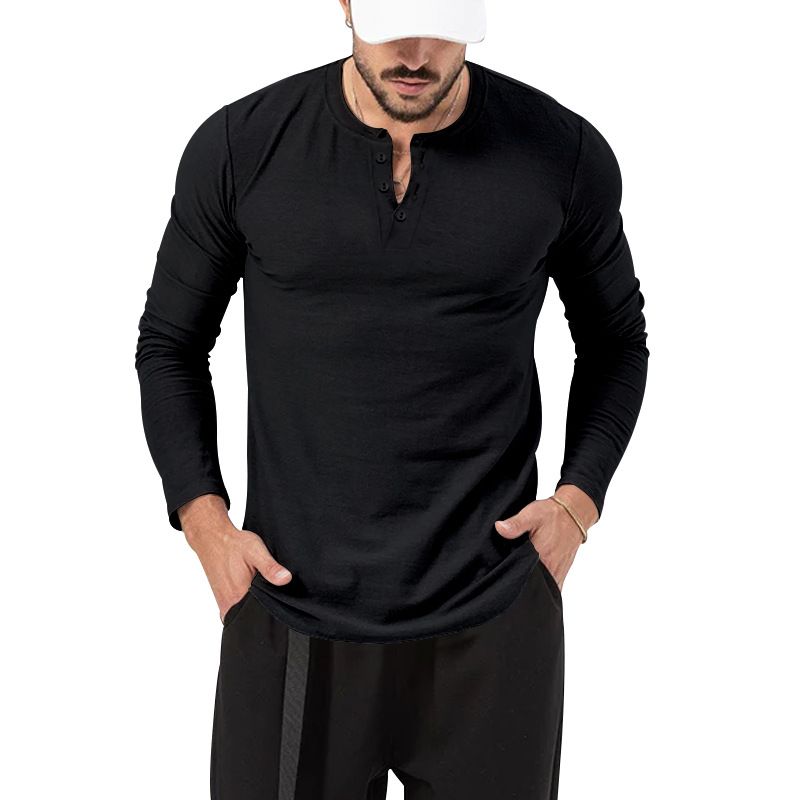 In stock Cross-border Spring and Autumn Clothing European and American Men's T-Shirt Long-sleeved Men's Base Henry Shirt