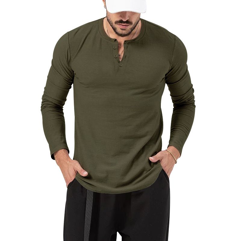 In stock Cross-border Spring and Autumn Clothing European and American Men's T-Shirt Long-sleeved Men's Base Henry Shirt