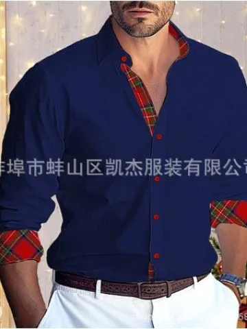 wholesale men's long sleeved shirt slim fit double necked fashionable business casual shirt