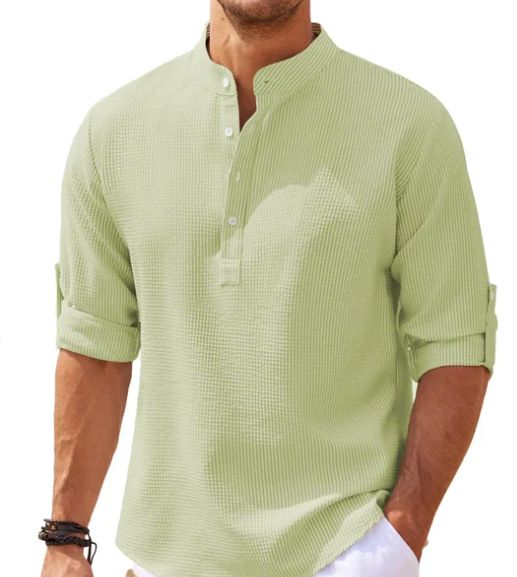 Europe and the United States men's shirt long sleeve stand collar open button pineapple plaid shirt men's casual shirt top  Shirts