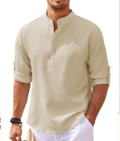 Europe and the United States men's shirt long sleeve stand collar open button pineapple plaid shirt men's casual shirt top  Shirts