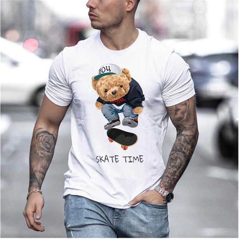 Shoe Custom Pattern Cotton Men Graphic T-shirts Men S Clothing Shirt Fashion Oversized Bear Print Cartoon T Shirt
