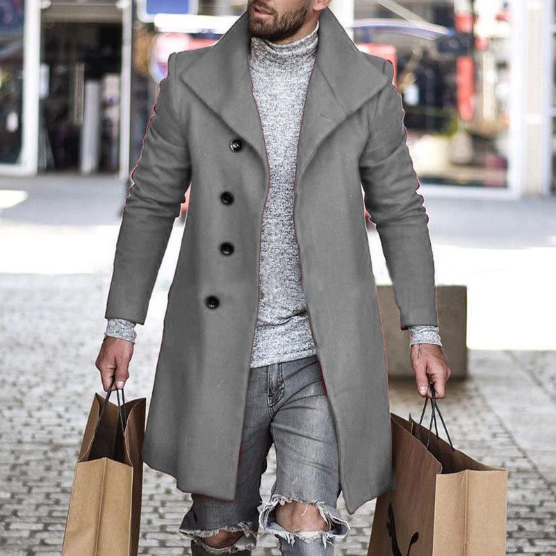 Autumn Winter Fashion Pure Color Long Warm Coat Men Plus Size Outwear Black Warm Long Blazer Coats Office Overcoat  Coats