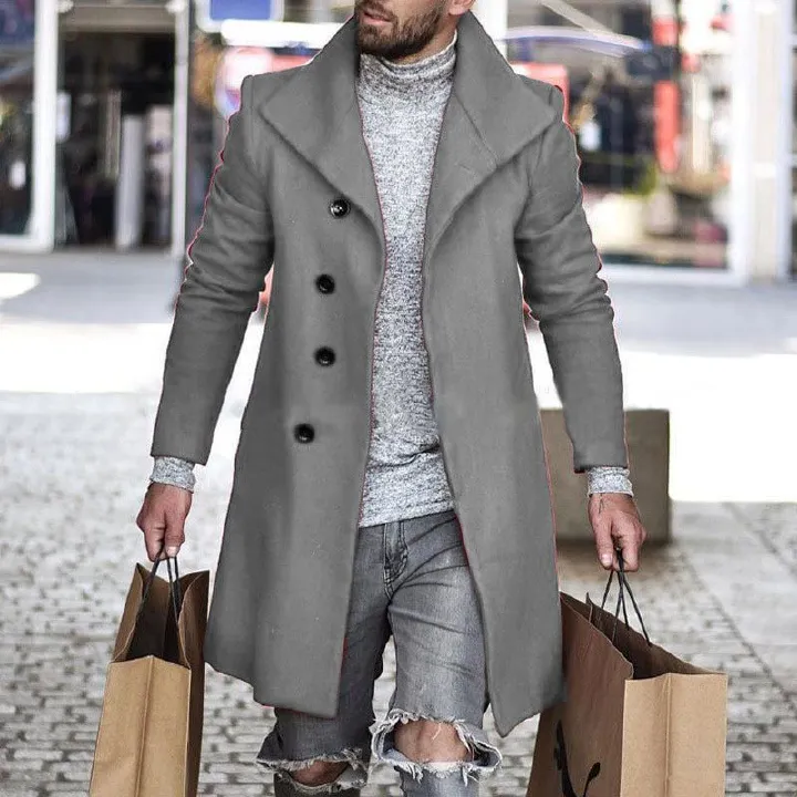 Autumn Winter Fashion Pure Color Long Warm Coat Men Plus Size Outwear Black Warm Long Blazer Coats Office Overcoat  Coats