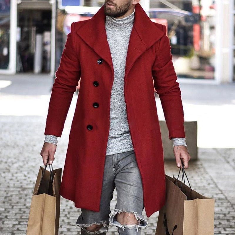 Autumn Winter Fashion Pure Color Long Warm Coat Men Plus Size Outwear Black Warm Long Blazer Coats Office Overcoat  Coats