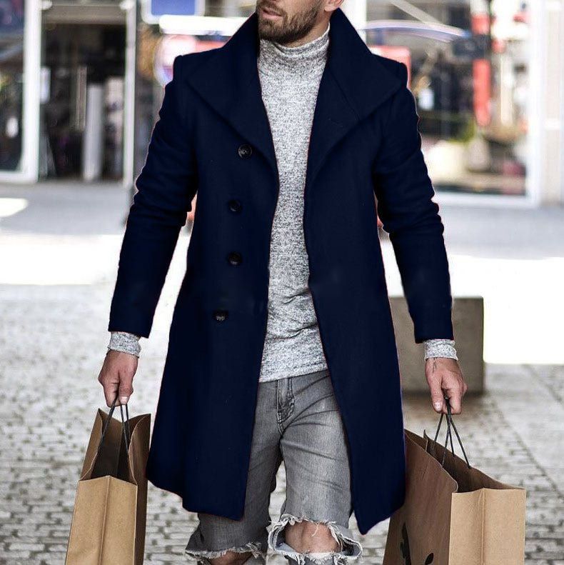 Autumn Winter Fashion Pure Color Long Warm Coat Men Plus Size Outwear Black Warm Long Blazer Coats Office Overcoat  Coats