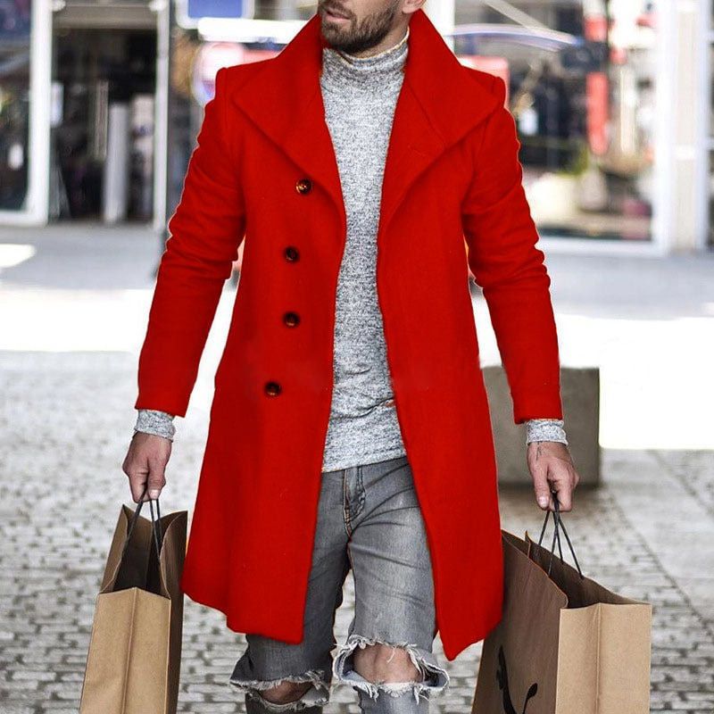 Autumn Winter Fashion Pure Color Long Warm Coat Men Plus Size Outwear Black Warm Long Blazer Coats Office Overcoat  Coats