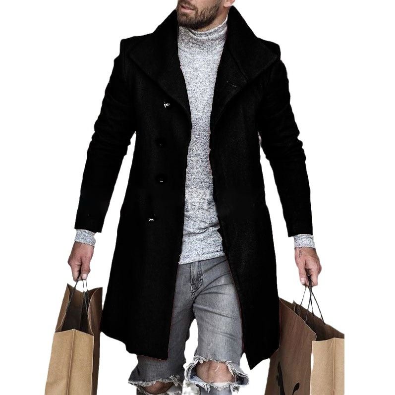 Autumn Winter Fashion Pure Color Long Warm Coat Men Plus Size Outwear Black Warm Long Blazer Coats Office Overcoat  Coats