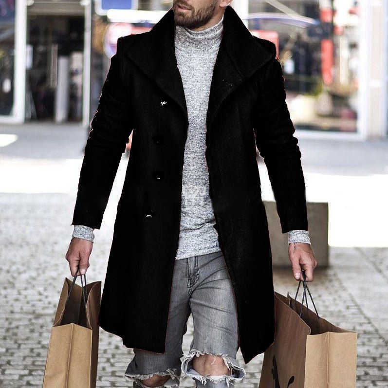 Autumn Winter Fashion Pure Color Long Warm Coat Men Plus Size Outwear Black Warm Long Blazer Coats Office Overcoat  Coats