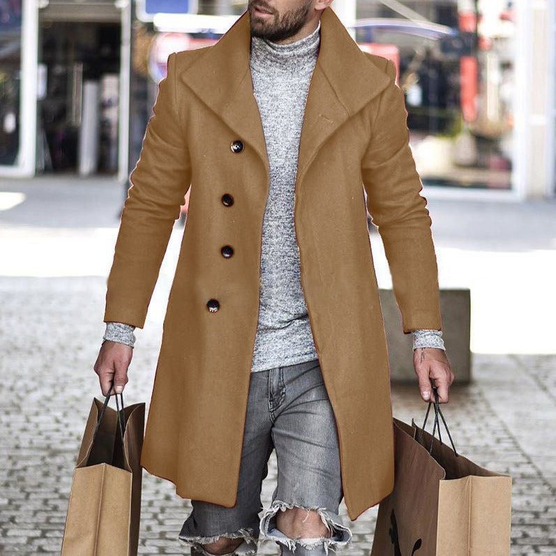 Autumn Winter Fashion Pure Color Long Warm Coat Men Plus Size Outwear Black Warm Long Blazer Coats Office Overcoat  Coats