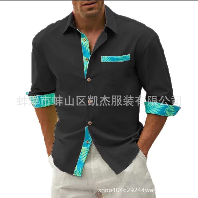 Men's button-up beach shirt long sleeve floral lapel spring and autumn casual everyday wear  Shirts