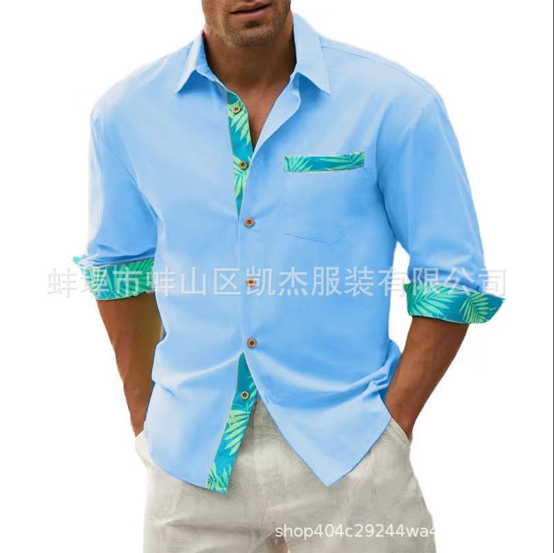 Men's button-up beach shirt long sleeve floral lapel spring and autumn casual everyday wear  Shirts