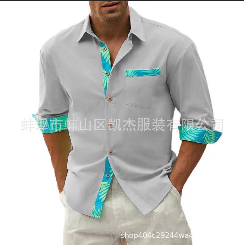 Men's button-up beach shirt long sleeve floral lapel spring and autumn casual everyday wear  Shirts