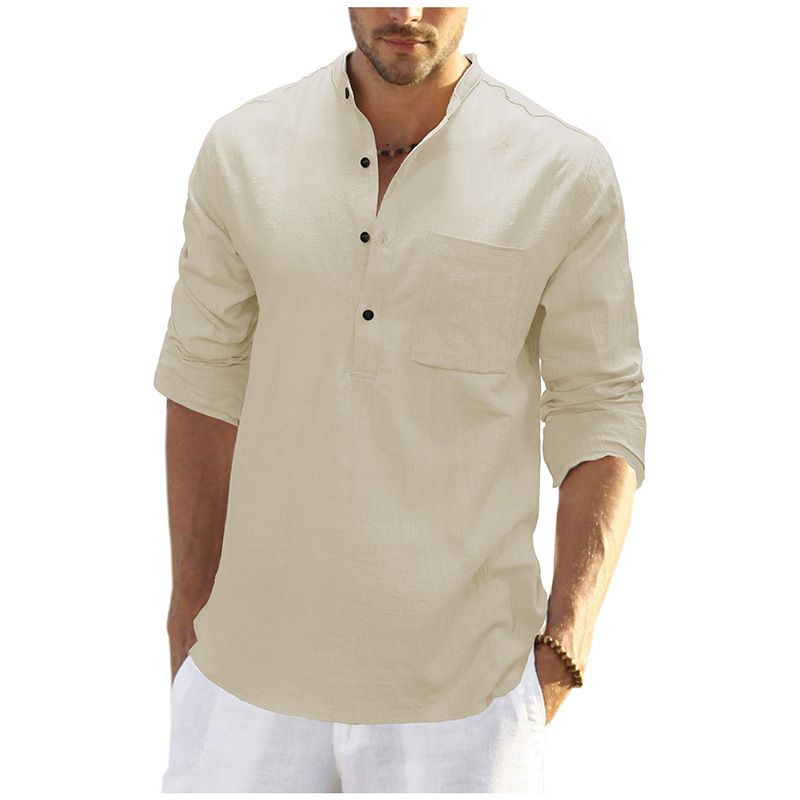 Custom long-Sleeved Shirt Cotton and Linen Casual Men's Shirt Male Breathable Fabric Shirt