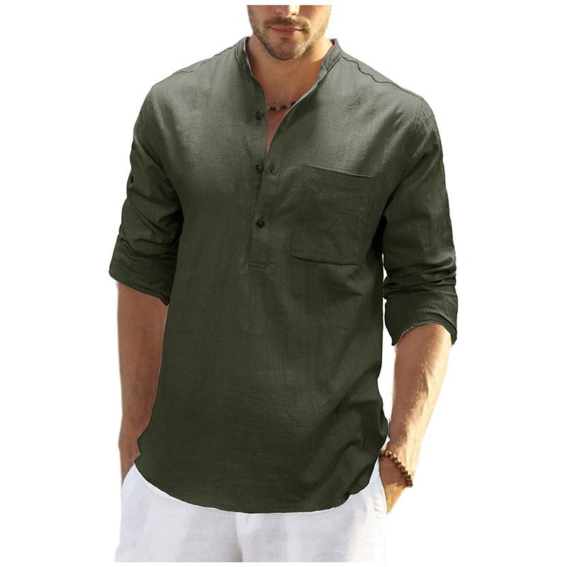 Custom long-Sleeved Shirt Cotton and Linen Casual Men's Shirt Male Breathable Fabric Shirt