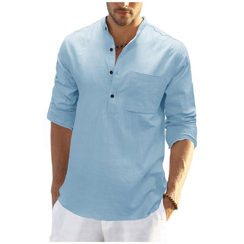 Custom long-Sleeved Shirt Cotton and Linen Casual Men's Shirt Male Breathable Fabric Shirt