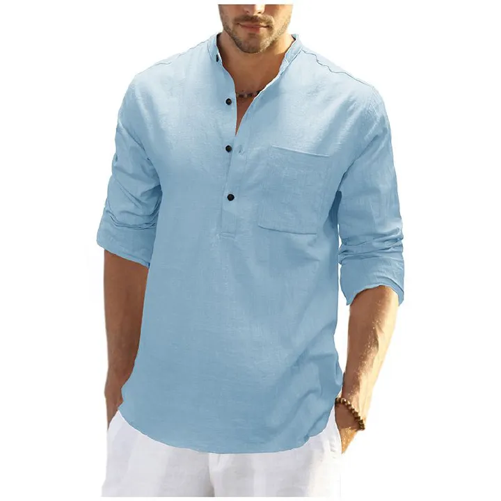 Custom long-Sleeved Shirt Cotton and Linen Casual Men's Shirt Male Breathable Fabric Shirt