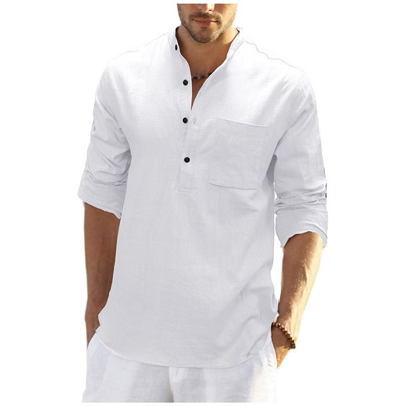 Custom long-Sleeved Shirt Cotton and Linen Casual Men's Shirt Male Breathable Fabric Shirt