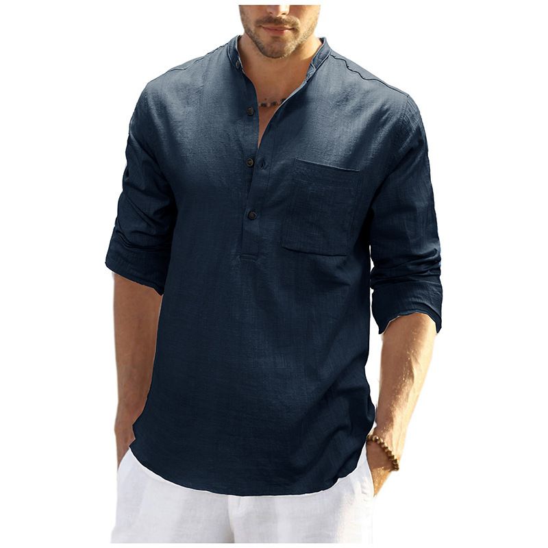 Custom long-Sleeved Shirt Cotton and Linen Casual Men's Shirt Male Breathable Fabric Shirt
