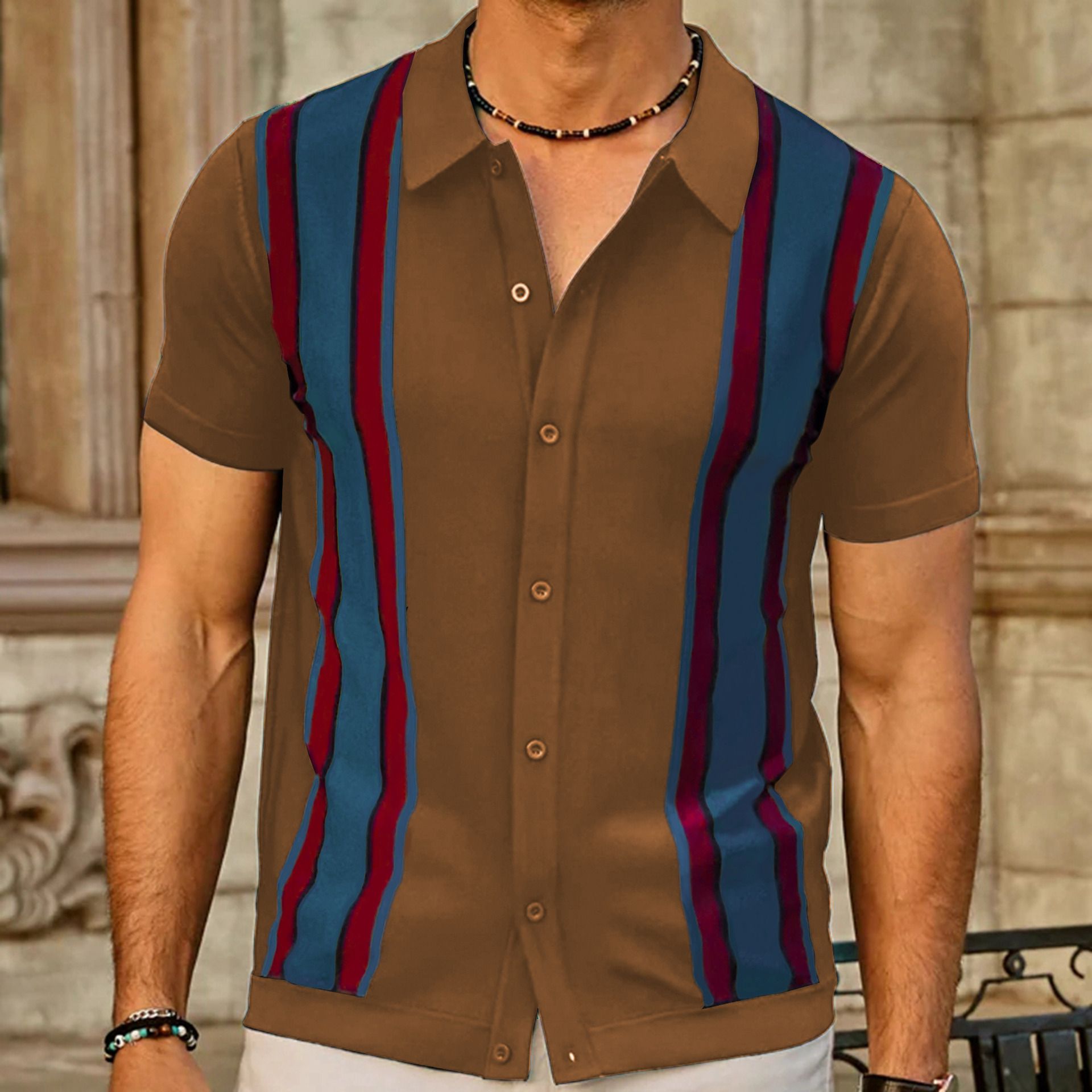 Summer Casual Knitted Shirts Short Sleeve Spliced Contrasting Color Business POLO Shirt for Men  T-Shirts
