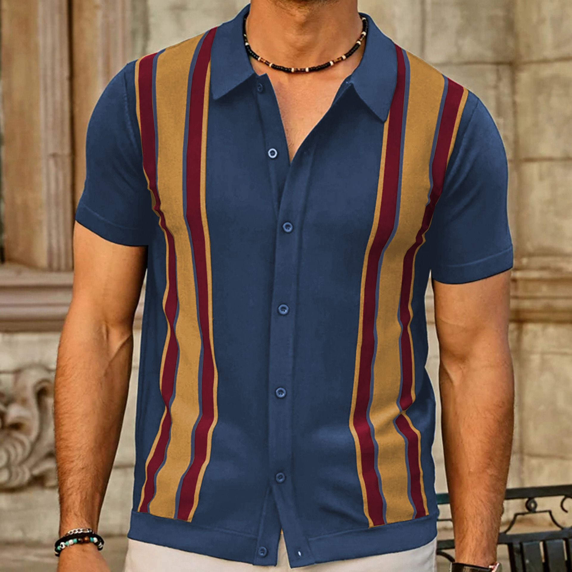 Summer Casual Knitted Shirts Short Sleeve Spliced Contrasting Color Business POLO Shirt for Men  T-Shirts