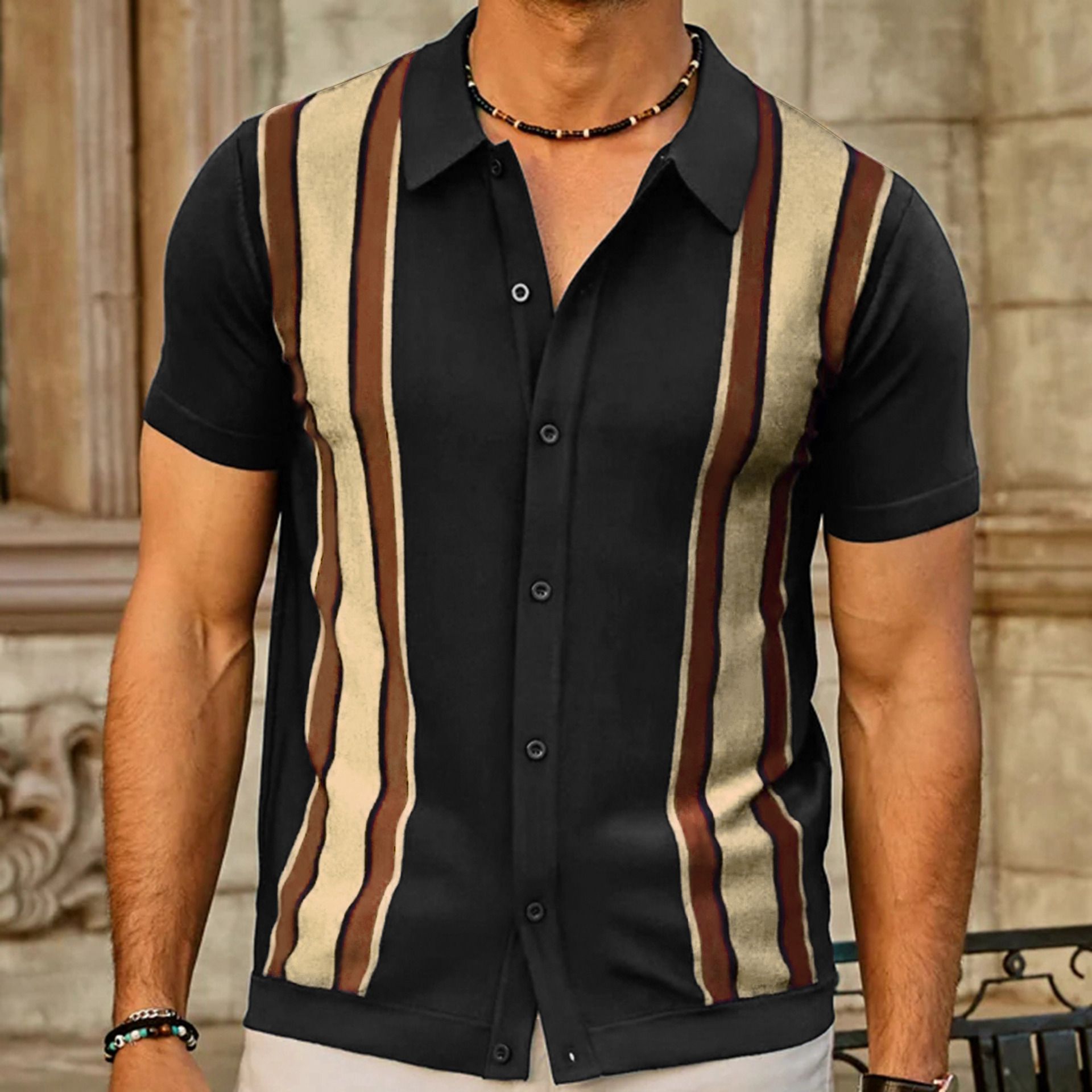 Summer Casual Knitted Shirts Short Sleeve Spliced Contrasting Color Business POLO Shirt for Men  T-Shirts