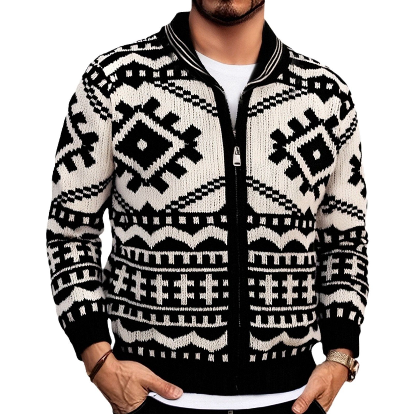 Western Vintage Navajo Style Mens Cardigan Sweater Men's Clothing Tops  Jackets Coats